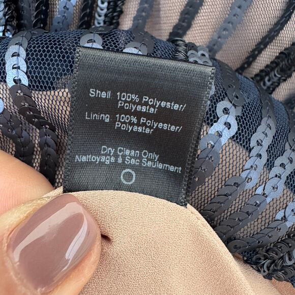 Dress The Population Navy Sequin Long Sleeve Bodycon Mini Cocktail Dress Medium - Picture 7 of 13